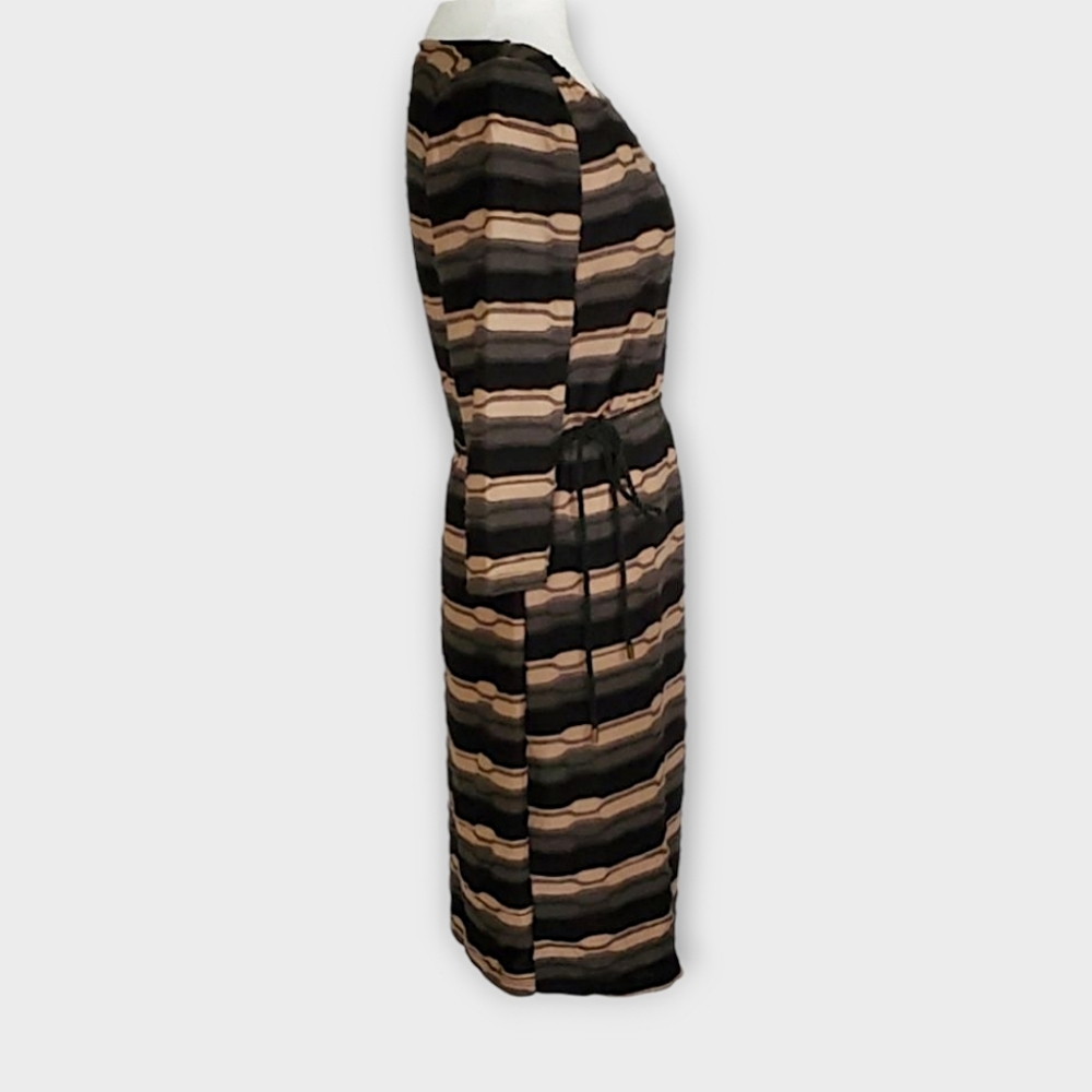 Tacera Textured Stripe Belted Blouson Midi Dress - Picture 3 of 8